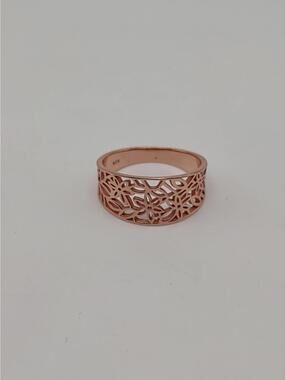 925 Sterling Silver Rose Gold Floral Filigree Ring Sz 11
